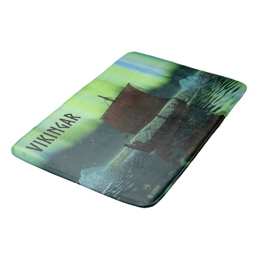 Wikingschiff und Nordlichter Badematte (Schrägansicht)