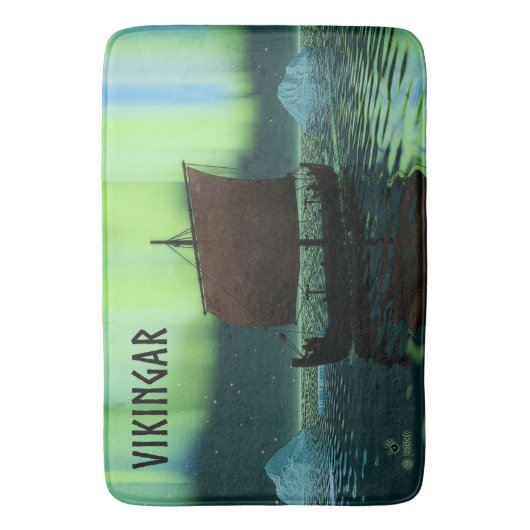 Wikingschiff und Nordlichter Badematte (Vorderseite Vertikal)