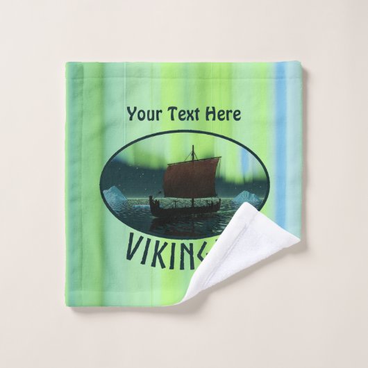 Wikingschiff und Nordlichter Badhandtuch Set (Waschlappen)