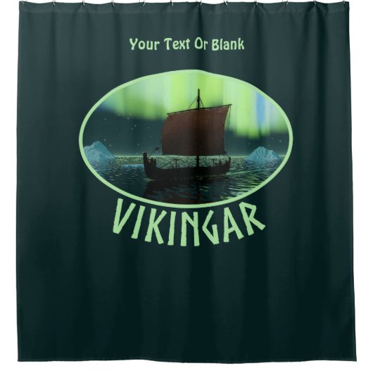 Wikingschiff und Nordlichter Duschvorhang (Vorderseite)
