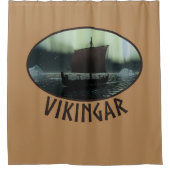 Wikingschiff und Nordlichter Duschvorhang (Vorderseite)