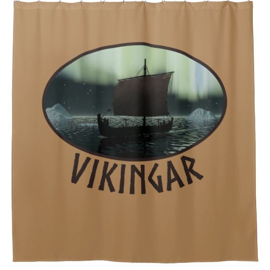 Wikingschiff und Nordlichter Duschvorhang (Vorderseite)