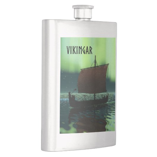 Wikingschiff und Nordlichter Flachmann (Rechts)