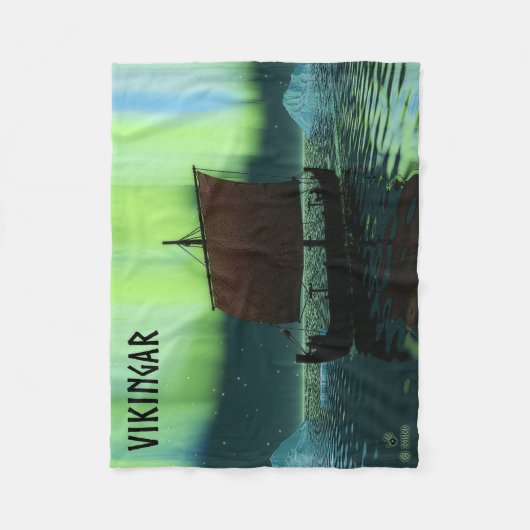 Wikingschiff und Nordlichter Fleecedecke (Vorderseite)