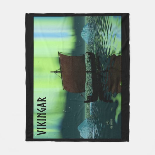 Wikingschiff und Nordlichter Fleecedecke (Vorderseite)