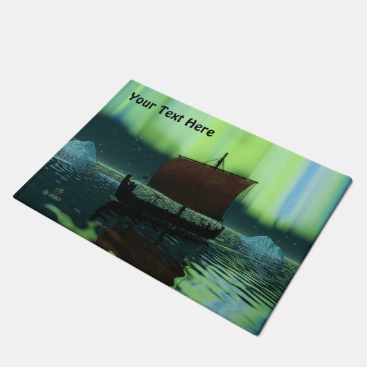 Wikingschiff und Nordlichter Fußmatte (Schrägansicht)