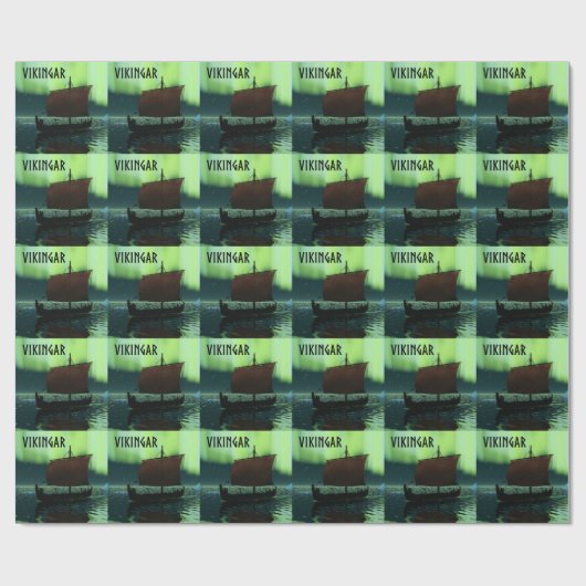 Wikingschiff und Nordlichter Geschenkpapier (Flach)