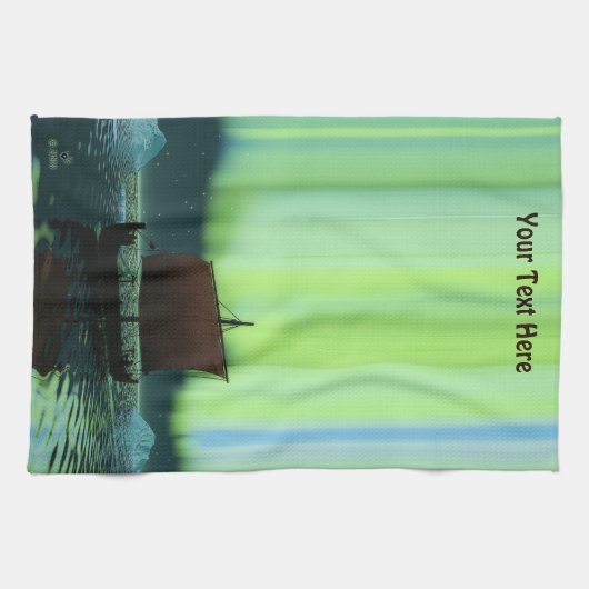 Wikingschiff und Nordlichter Geschirrtuch (Horizontal)