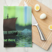 Wikingschiff und Nordlichter Geschirrtuch (Viertel Falte)