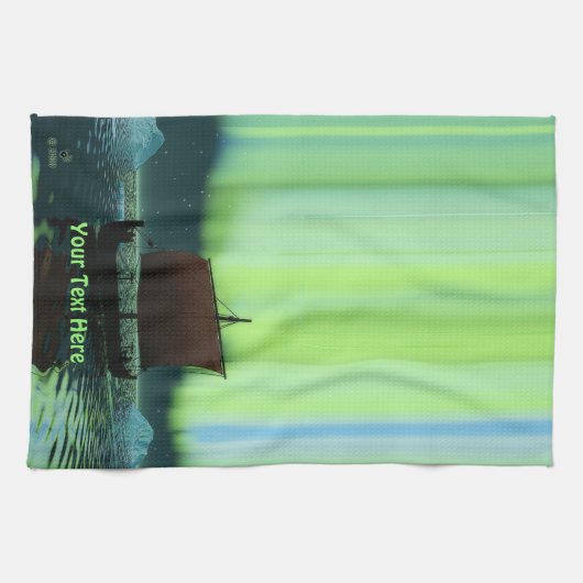 Wikingschiff und Nordlichter Geschirrtuch (Horizontal)