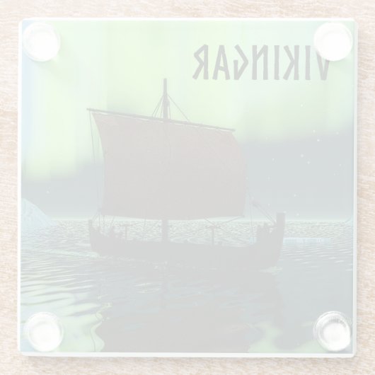 Wikingschiff und Nordlichter Glasuntersetzer (Rückseite)