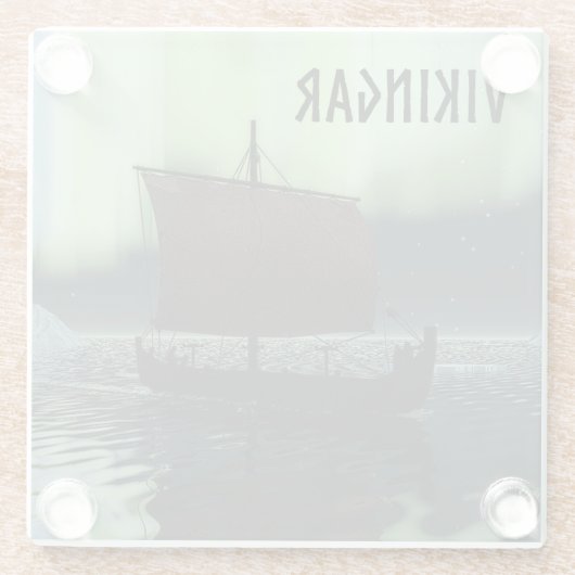 Wikingschiff und Nordlichter Glasuntersetzer (Rückseite)