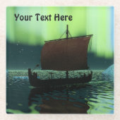 Wikingschiff und Nordlichter Glasuntersetzer (Vorderseite)