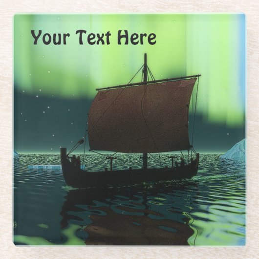 Wikingschiff und Nordlichter Glasuntersetzer (Vorderseite)
