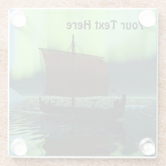 Wikingschiff und Nordlichter Glasuntersetzer (Rückseite)