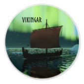 Wikingschiff und Nordlichter Keramikknauf (Vorderseite)