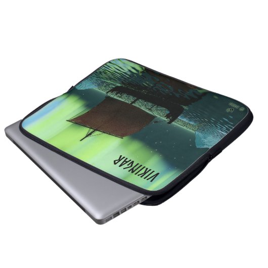 Wikingschiff und Nordlichter Laptopschutzhülle (Vorne Knopf)