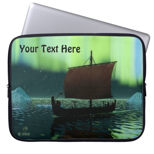 Wikingschiff und Nordlichter Laptopschutzhülle (Vorderseite)