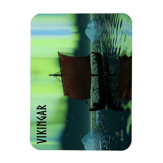 Wikingschiff und Nordlichter Magnet (Vertikal)