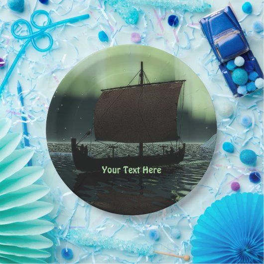 Wikingschiff und Nordlichter Pappteller (Party)