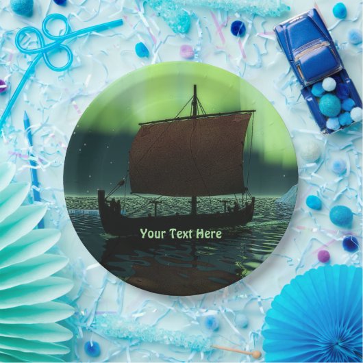 Wikingschiff und Nordlichter Pappteller (Party)