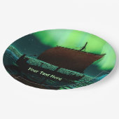 Wikingschiff und Nordlichter Pappteller (Schrägansicht)