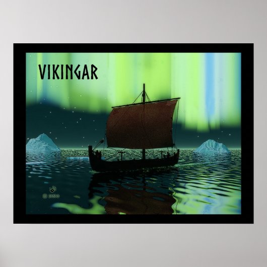 Wikingschiff und Nordlichter Poster (Vorne)