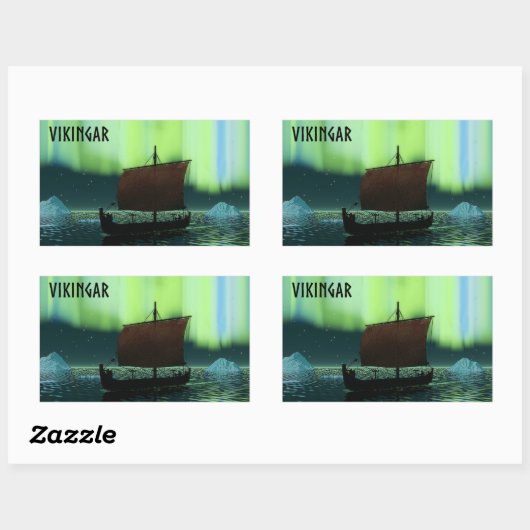 Wikingschiff und Nordlichter Rechteckiger Aufkleber (Blatt)