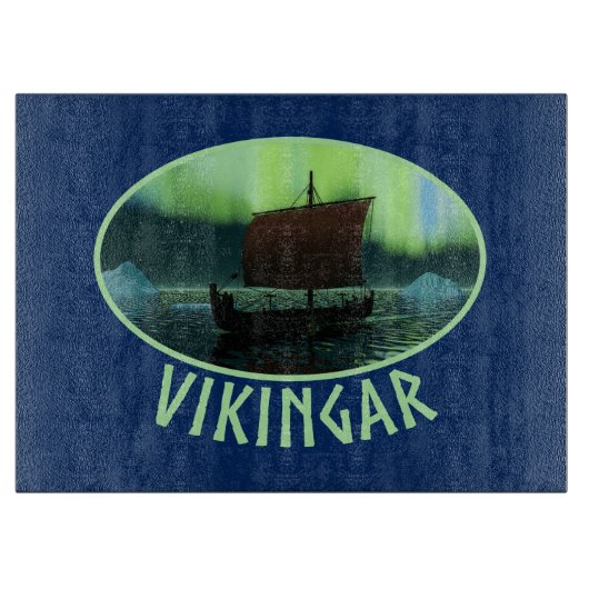 Wikingschiff und Nordlichter Schneidebrett (Vorderseite)