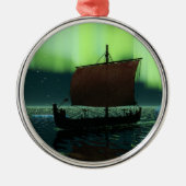 Wikingschiff und Nordlichter Silbernes Ornament (Vorne)