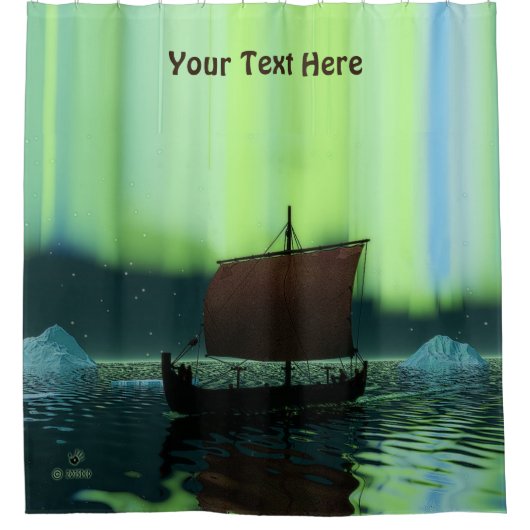 Wikingschiff unter Nordlicht Duschvorhang (Vorderseite)