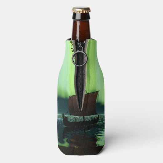 Wikingschiff unter Nordlicht Flaschenkühler (Flasche Rückseite)