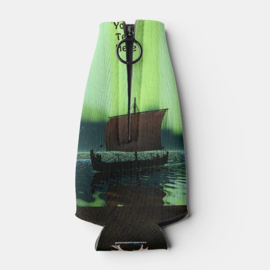 Wikingschiff unter Nordlicht Flaschenkühler (Rückseite)