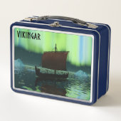 Wikingschiff unter Nordlicht Metall Brotdose (Vorderseite)