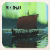 Wikingschiff unter Nordlicht Rechteckiger Pappuntersetzer (Vorderseite)