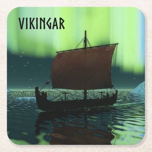 Wikingschiff unter Nordlicht Rechteckiger Pappuntersetzer (Vorderseite)