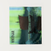 Wikingschiff unter Nordlicht Wandteppich (Vorderseite)