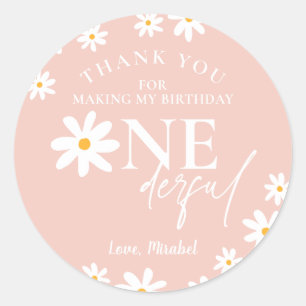 Wild 1. Geburtstag Boho Retro Blush Pink Daisy Runder Aufkleber