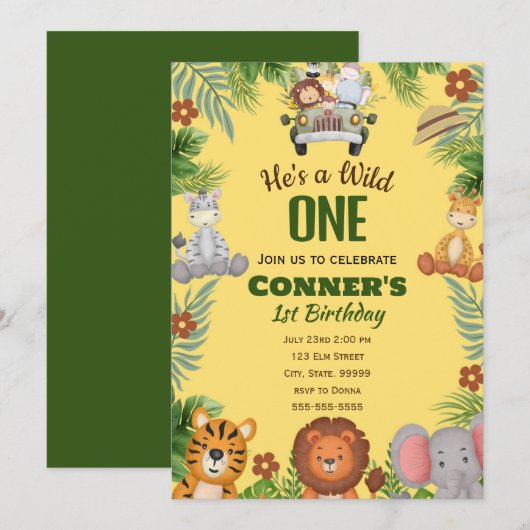 Wild 1. Geburtstag Einladung für Junge (Vorne/Hinten)