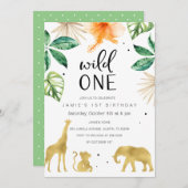 Wild 1. Geburtstag Einladung, Safari Dschungel Einladung (Vorne/Hinten)