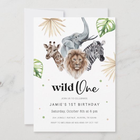 Wild 1. Geburtstag Einladung, Safari Jungle in Einladung (Vorderseite)