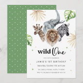 Wild 1. Geburtstag Einladung, Safari Jungle in Einladung (Vorne/Hinten)