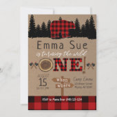 Wild 1. Geburtstag Flannel Little Bär Geburtstag Einladung (Vorderseite)