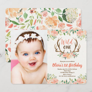 Wild 1. Geburtstag Foto Einladung Hirsche antler