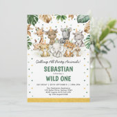 Wild 1. Geburtstag Jungle Safari Party Tiere Einladung (Stehend Vorderseite)