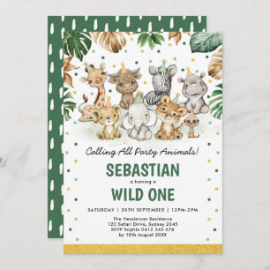 Wild 1. Geburtstag Jungle Safari Party Tiere  Einladung