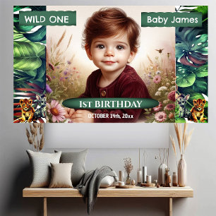 Wild 1. Geburtstag Jungle Safari Tropisches Foto Banner
