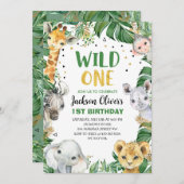 Wild 1. Geburtstag Jungle Safari Wilde Tiere Einladung (Vorne/Hinten)