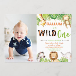 Wild 1. Geburtstag Jungle Tiere Junge Foto Einladung