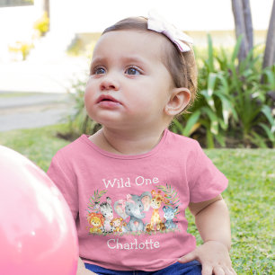 Wild 1. Geburtstag Safari Tiere Bow Pink Baby T-shirt